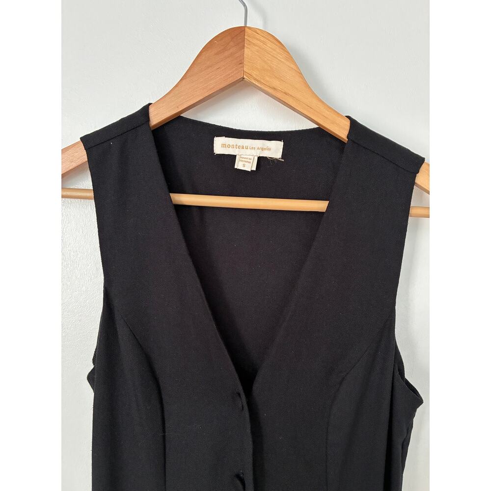 Monteau Black Sleeveless Button Front Dress Flirty Skirt Bottom 90's Size S - Picture 3 of 11